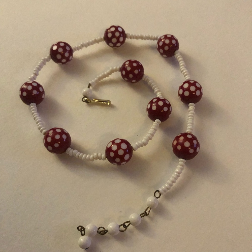 Vintage red and white polka dot necklace
